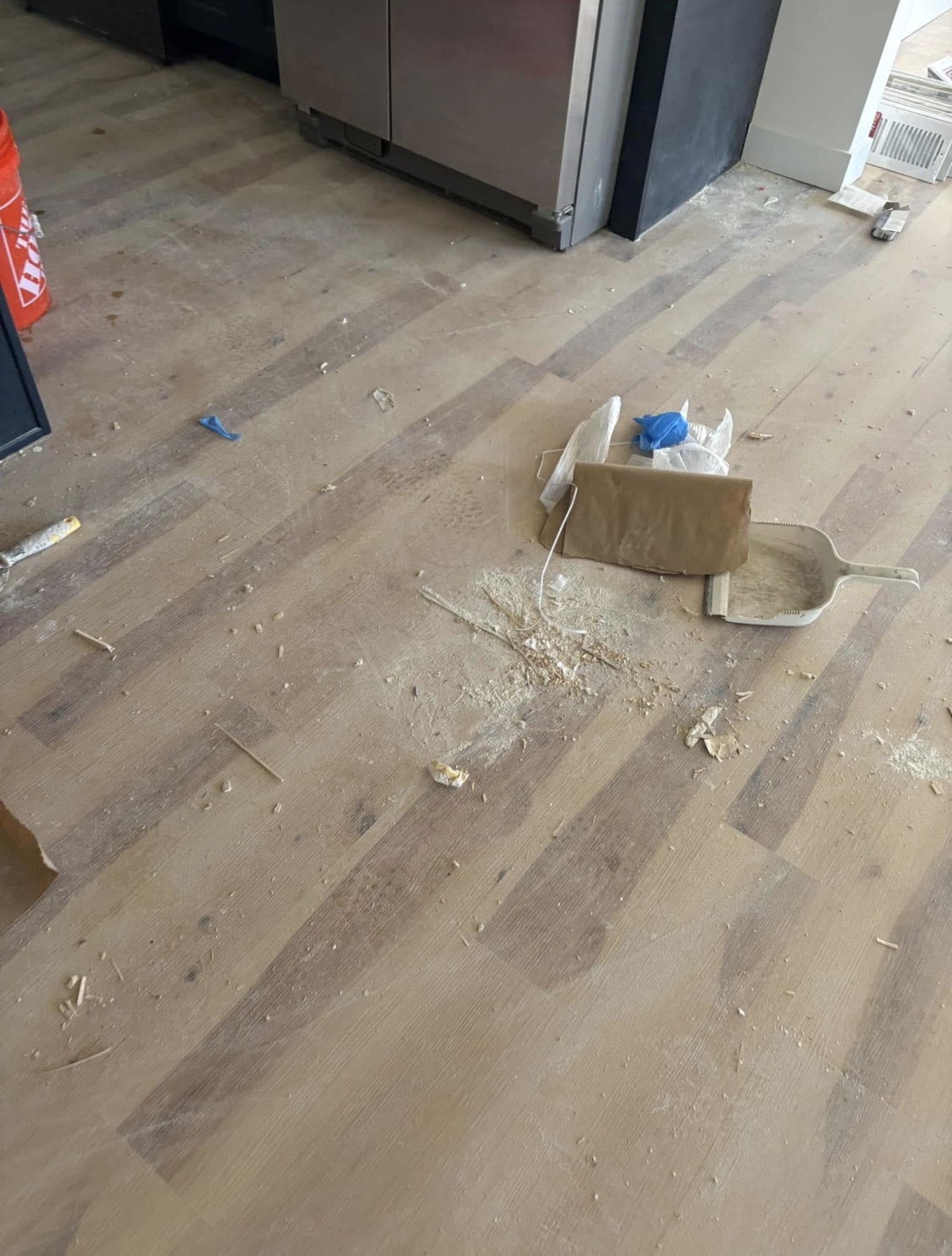 Construction floor before cleanup