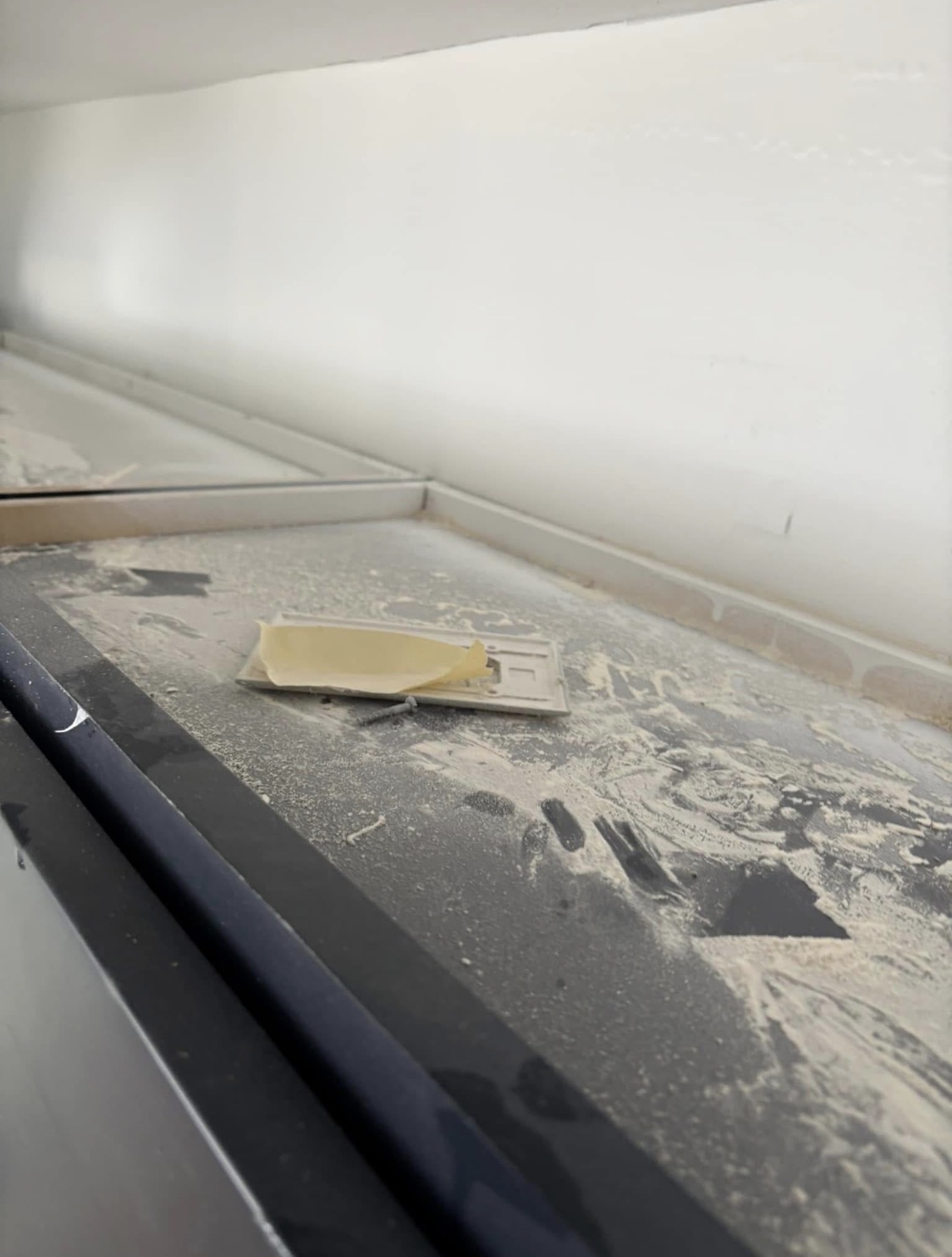 Dusty countertop before cleaning