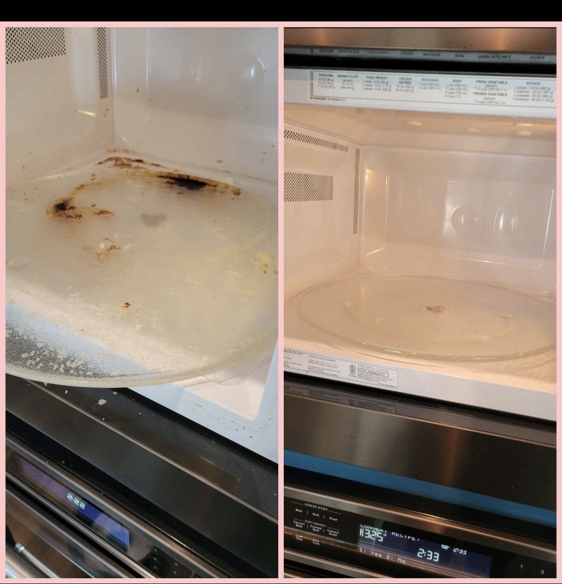 Microwave before and after cleaning